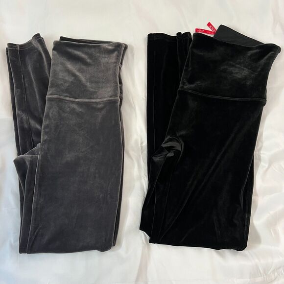SPANX Gray and Black Velvet Leggings xl 12 - Picture 1 of 16